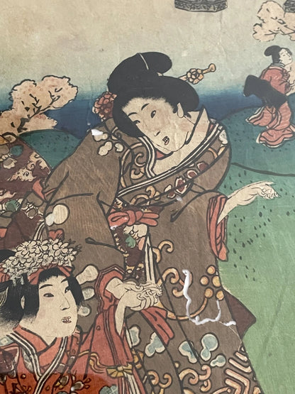 1854 Edo Era Ukiyo-e Set by Utagawa Kunisada. Beauties Admire Sakura in Kyoto. New A3 Preservation Frames