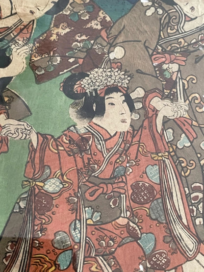 1854 Edo Era Ukiyo-e Set by Utagawa Kunisada. Beauties Admire Sakura in Kyoto. New A3 Preservation Frames