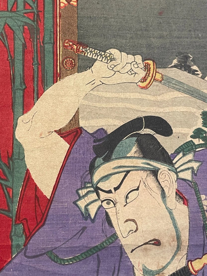 1884 Ukiyo-e 47 Ronin Night Attack Chishungura by Utagawa Kunisada III  37X50CM