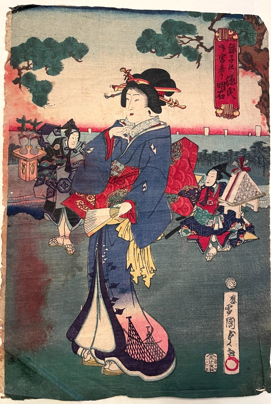 1830s The Tale of Genji Kabuki Performance by Utagawa Kunisada (Approximately 25X37CM)