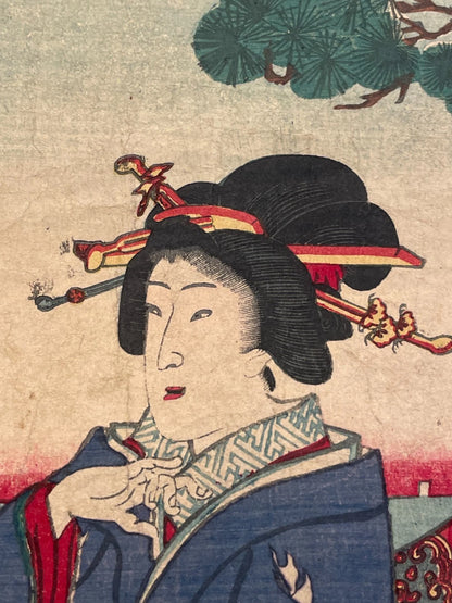 1830s The Tale of Genji Kabuki Performance by Utagawa Kunisada (Approximately 25X37CM)