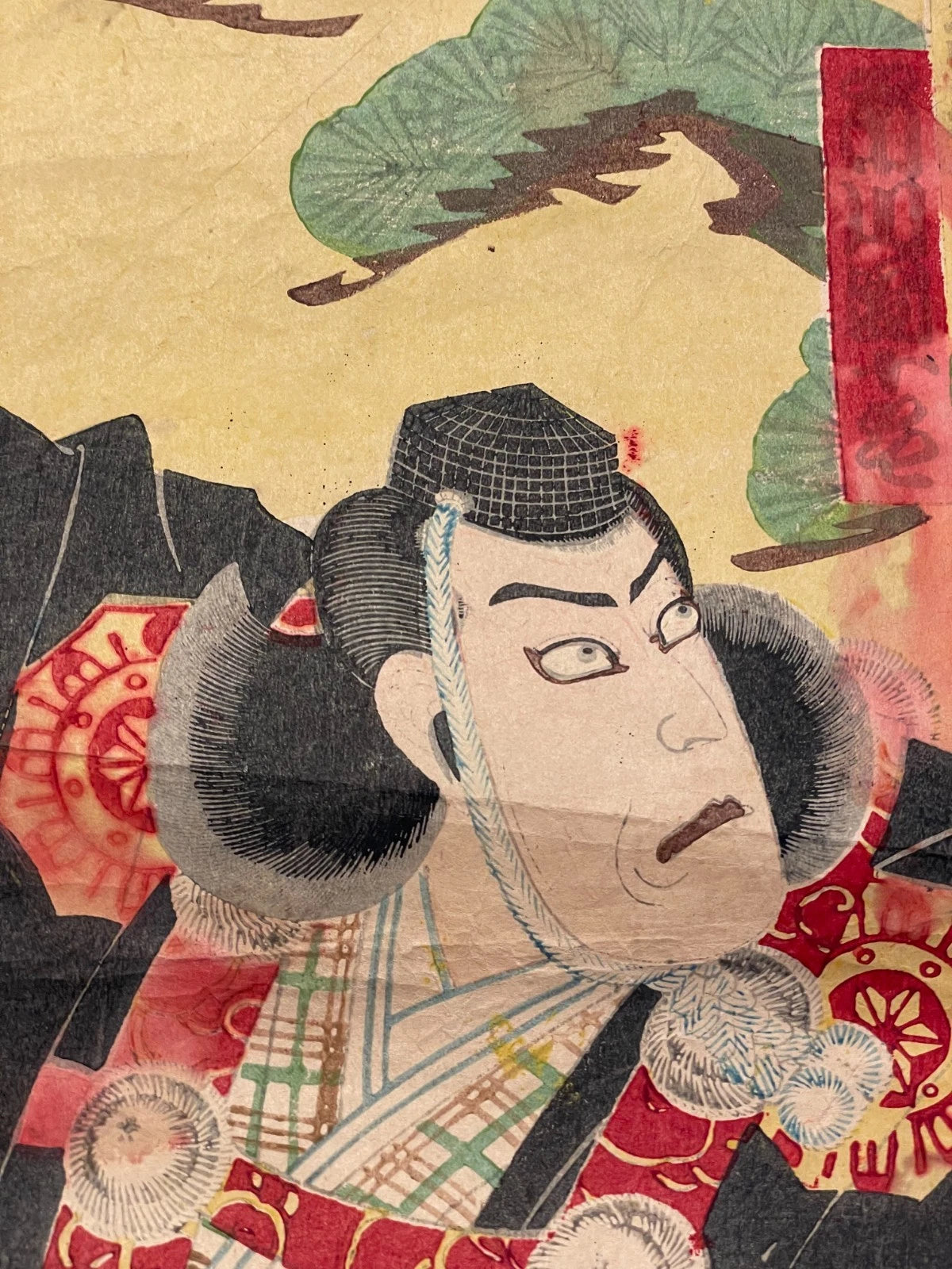 1890-93 Meiji Era Kabuki Scene by Kochoro Kunimasa (Approximately 25X37CM)