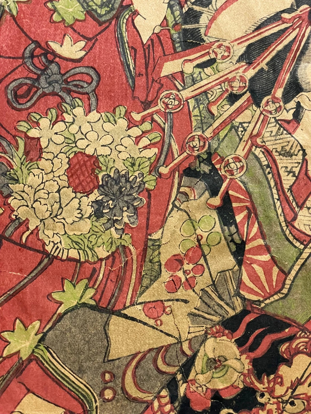 1897 The Chivalrous Person’s Spring Rain Umbrella By Toyohara Kunichika Meiji 30 (Approximately 76X38CM)