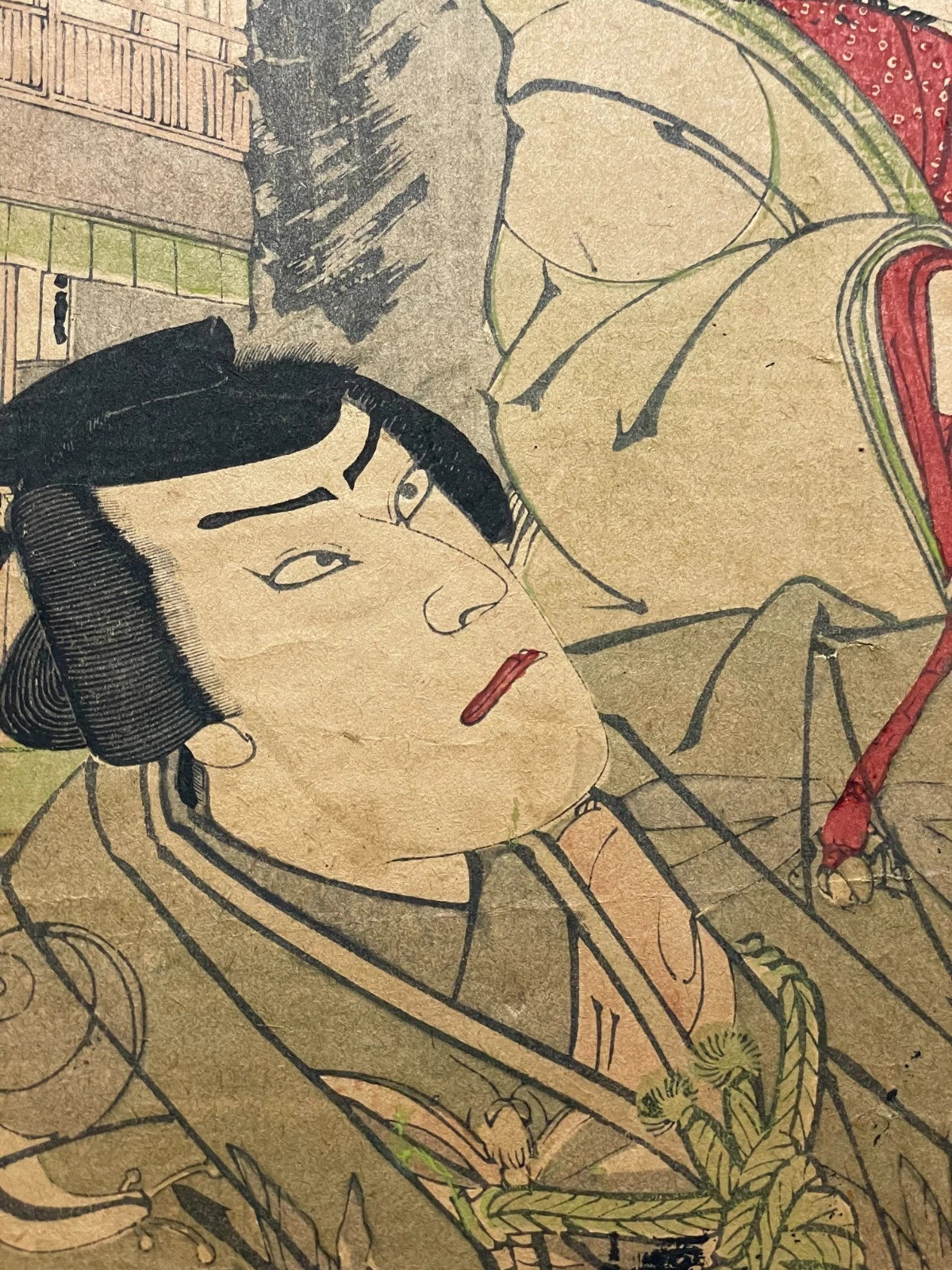 1897 The Chivalrous Person’s Spring Rain Umbrella By Toyohara Kunichika Meiji 30 (Approximately 76X38CM)