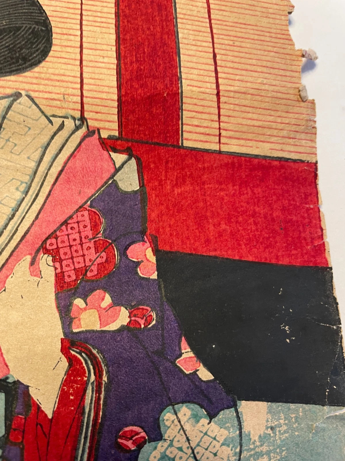 1861 "The Courtesan Shiratama" Utagawa Kunisada Kabuki Scene (Approximately 25X37CM)