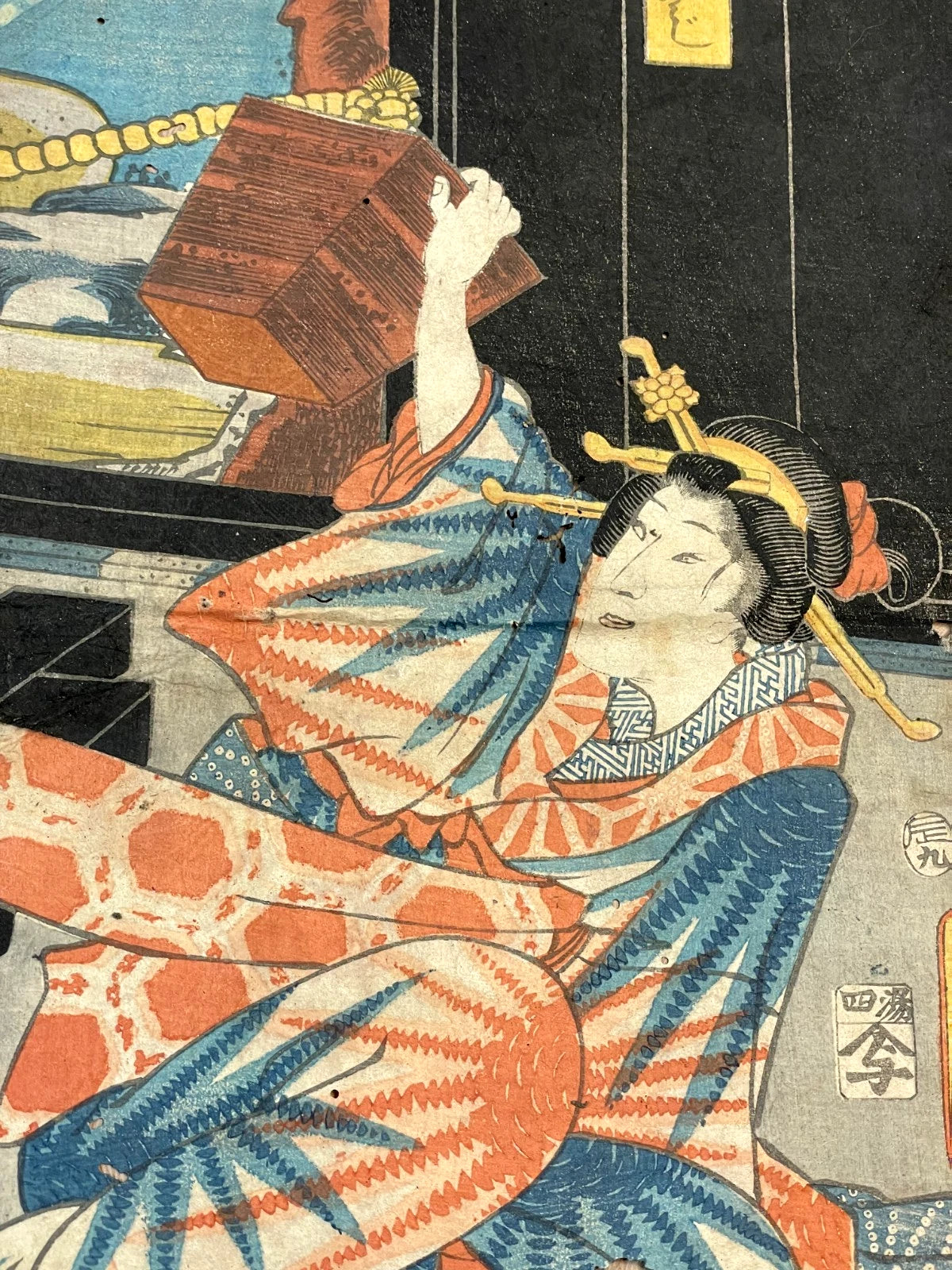 1850-60s Ukiyo-e By Utagawa Toyokuni Depicting a Kabuki Actor (Approximately 25X37cm)