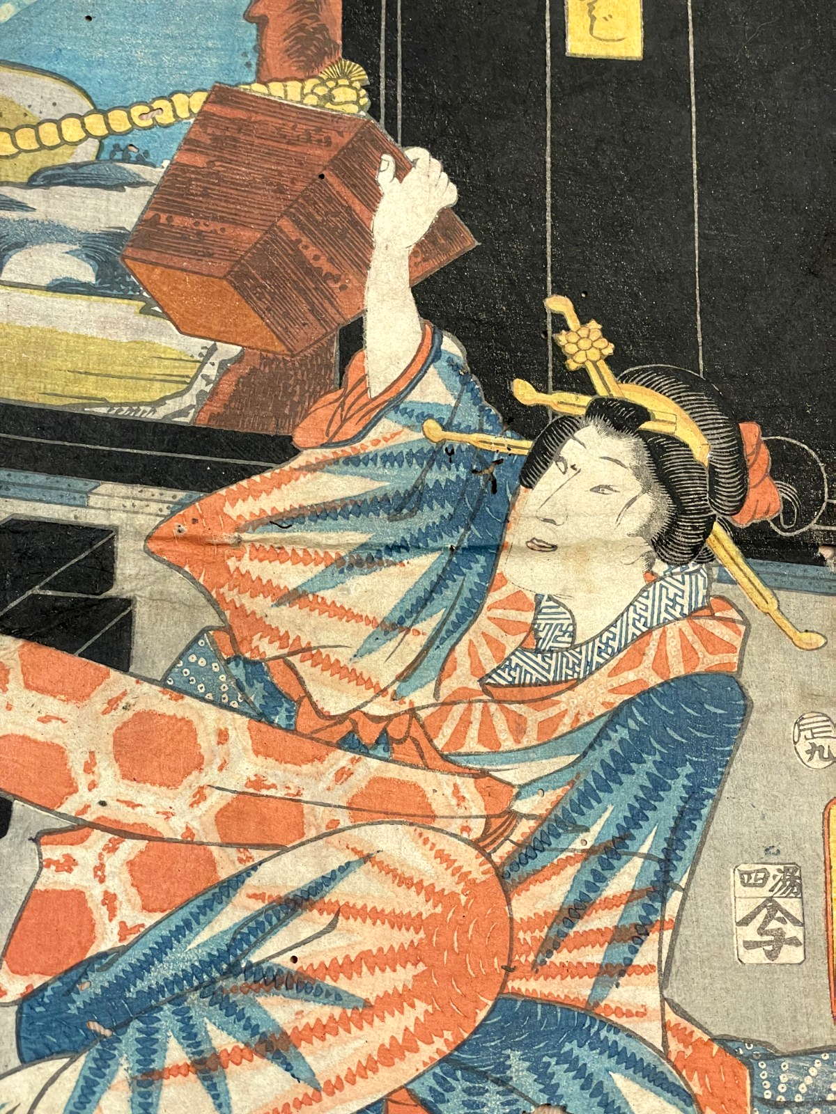 1850-60s Ukiyo-e By Utagawa Toyokuni Depicting a Kabuki Actor (Approximately 25X37cm)
