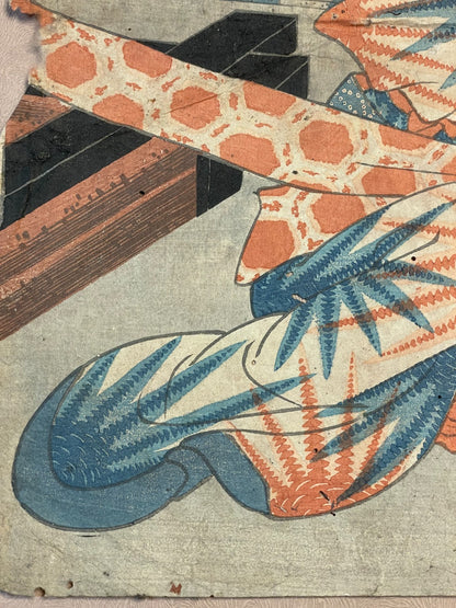 1850-60s Ukiyo-e By Utagawa Toyokuni Depicting a Kabuki Actor (Approximately 25X37cm)